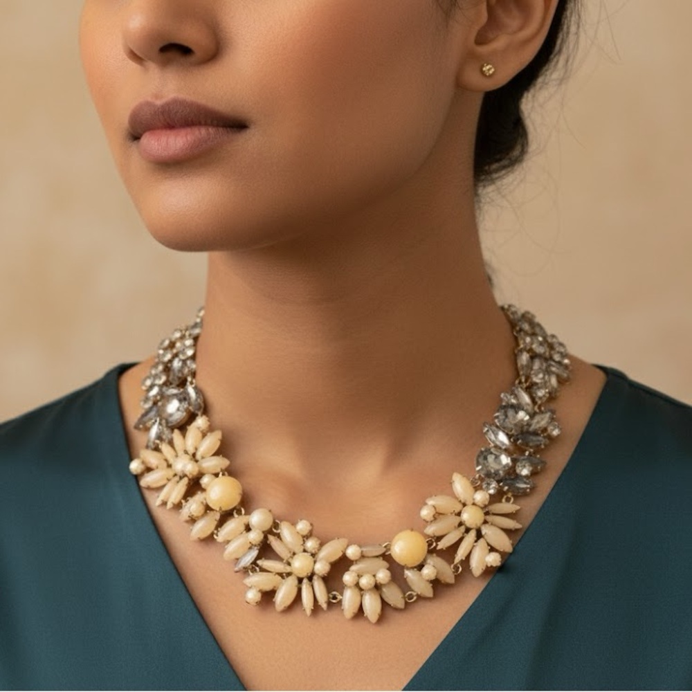 J. Crew OMBRÉ BRULEE Statement Necklace SMOKEY NEUTRALS TAUPE PROM WEDDING